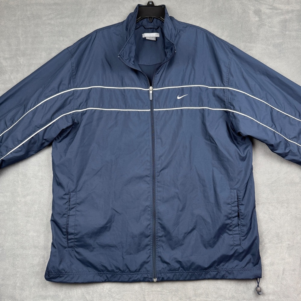 Nike Vintage Windbreaker Jacket Mens XXL Navy‎ Blue Full Zip Mesh Swoosh Y2K